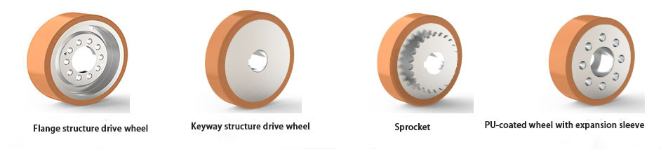Polyurethane drive wheels with different shaft types